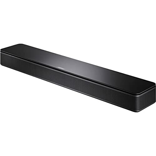 Sleek black soundbar on white background